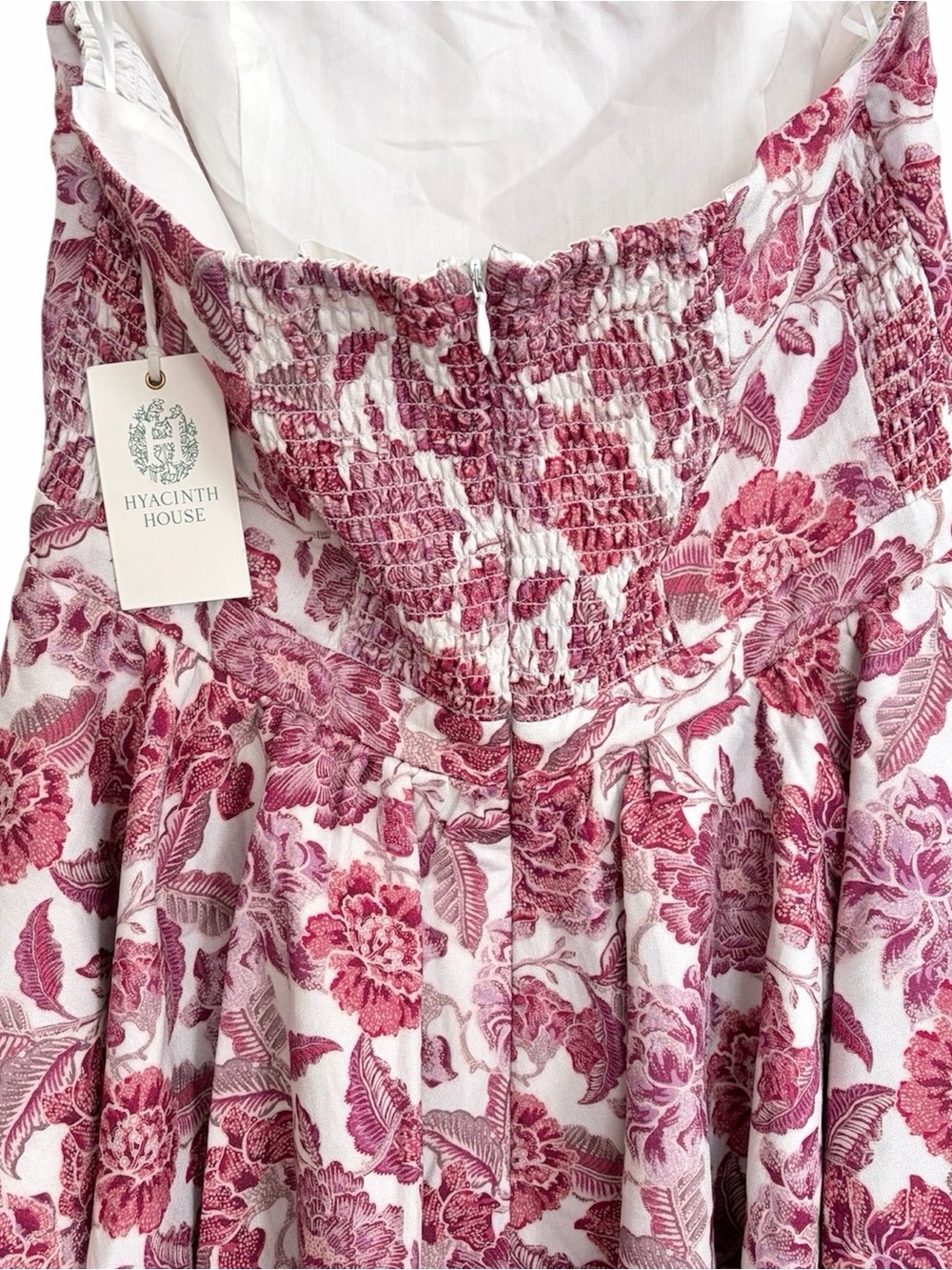 Hyacinth House Red White Floral Roxanne Midi Peplum Strapless Dress Large - Picture 4 of 5